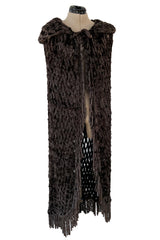 Beautiful Fall 1973 Yves Saint Laurent Soft Brown Fringed Chenille Knit Cape w Hood