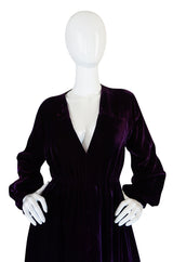 1970s Halston Rich Purple Velvet Deep Plunge Dress