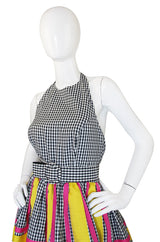 1980s Bill Blass Check & Bright Backless Dress