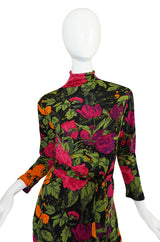 1970s La Mendola Long Silk Jersey Print Dress