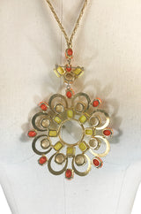 Exceptional 1960s Schreiner NY Poured Glass Brooch Necklace