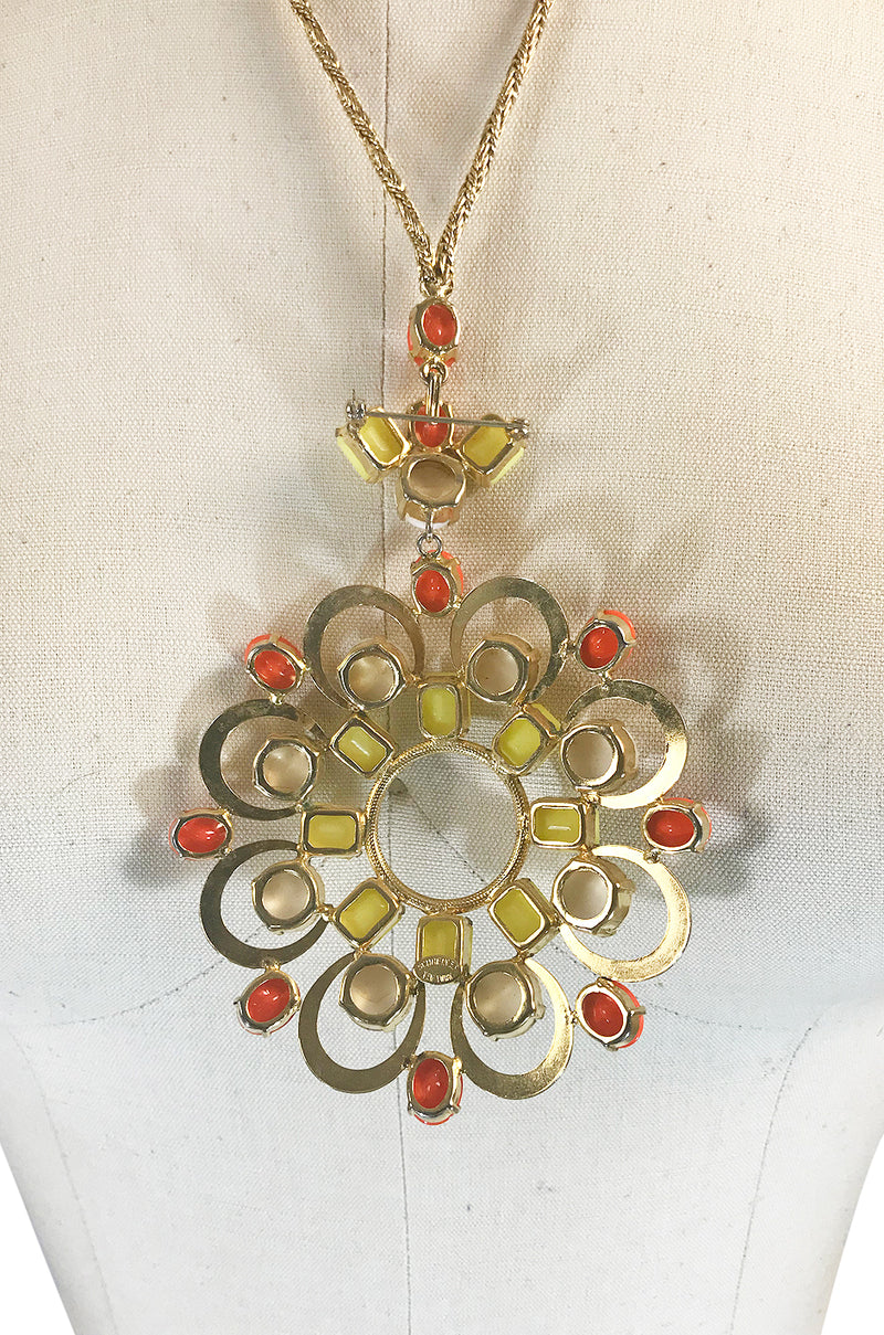Exceptional 1960s Schreiner NY Poured Glass Brooch Necklace