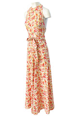1970s Diane Von Furstenberg Backless Floral Jumpsuit w Extra Wide Legs