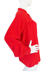 1970s Yves Saint Laurent Red Silk Smock Top