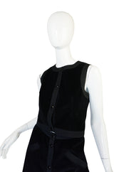 1960s Andre Courreges Black Courduroy Vest & Skirt Set