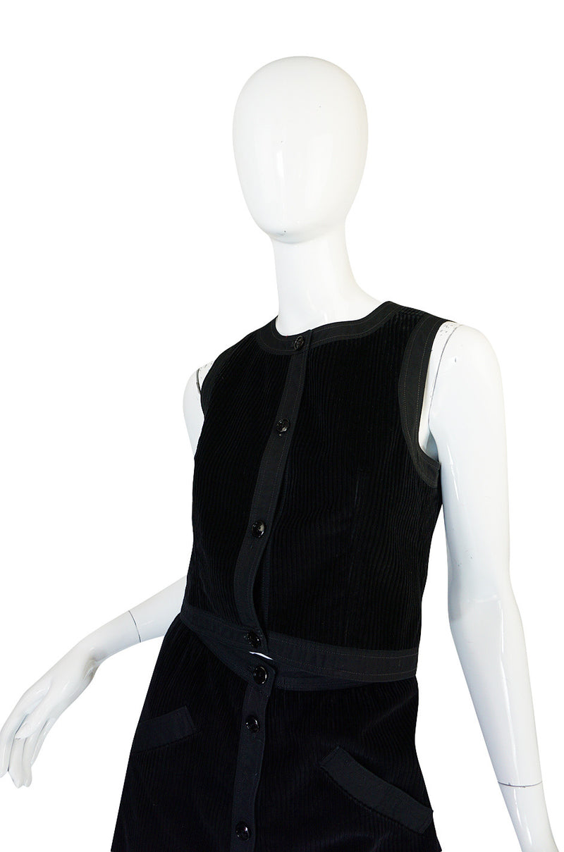 1960s Andre Courreges Black Courduroy Vest & Skirt Set
