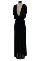 Spring 1983 Yves Saint Laurent Haute Couture Attr. Plunging Silk Jersey Top & Skirt Set