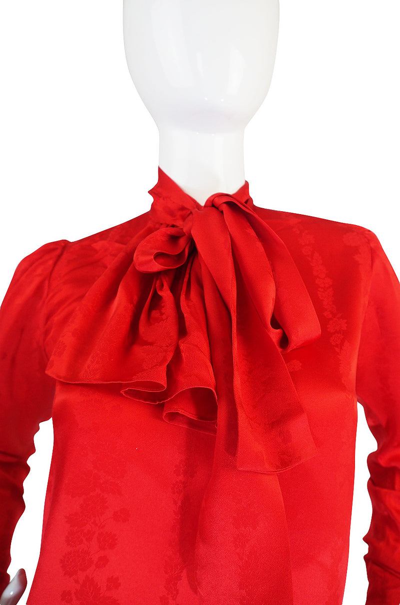 1979 Yves Saint Laurent Haute Couture Red Silk Top