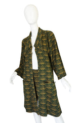 1960s Print Jersey Knit Biba Skirt & Jacket Suit