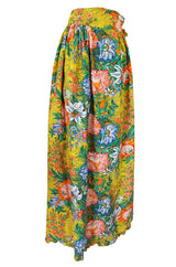 1970s Stephen Burrows Floral Cotton Print Wrap Maxi Skirt