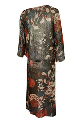 1975 Bill Blass Floral Print Metallic Lurex & Sequin Dress Set