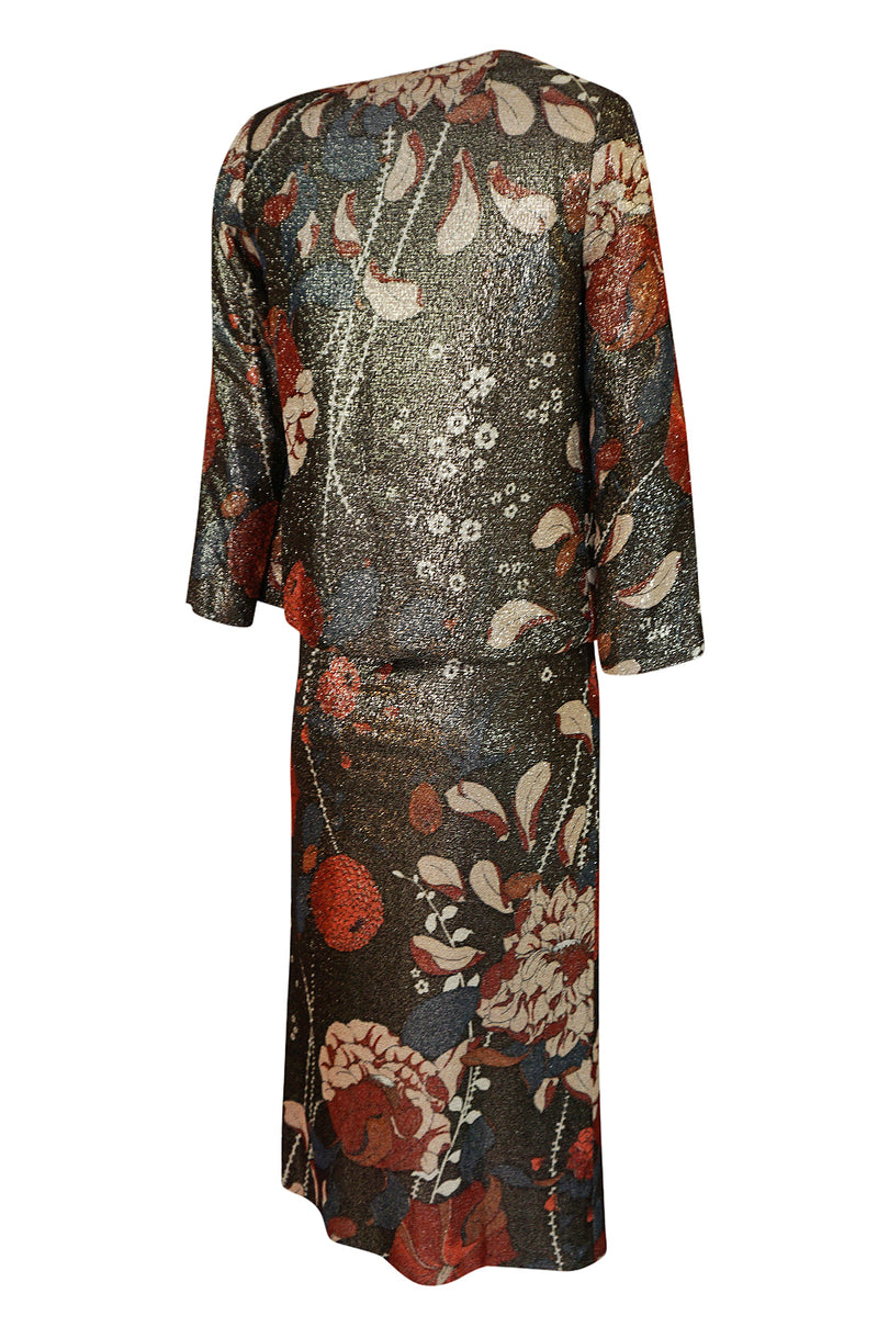 1975 Bill Blass Floral Print Metallic Lurex & Sequin Dress Set