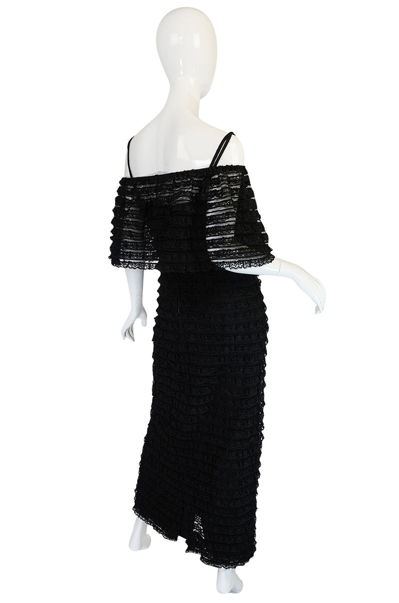 1960s Black Lace  & Net Simonetta Sheath Dress & Cape