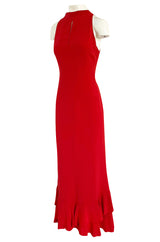 Sleek 1990s Valentino Classic Red Dress w Slit Front Detail & Tiered Ruffled Hem