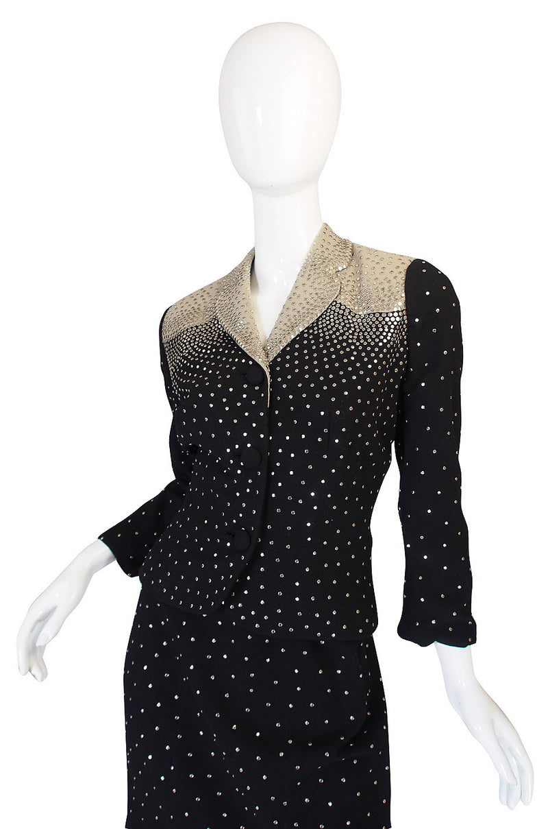 Rare 1940s Fred Block Studded Black Crepe Suit – Shrimpton Couture