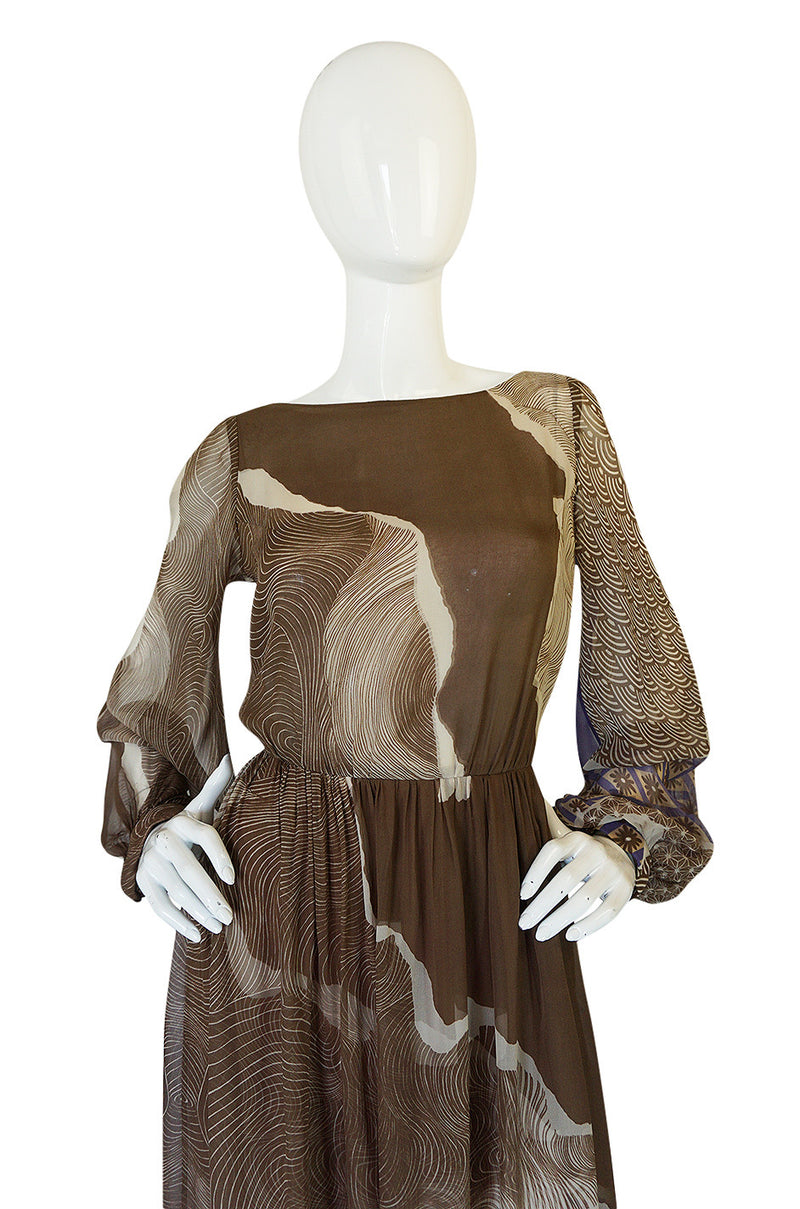 Ethereal 1970s Silk Chiffon Print Hanae Mori Dress