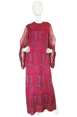 1970s Fine Pink Silk Chiffon Treacy Lowe Caftan Dress