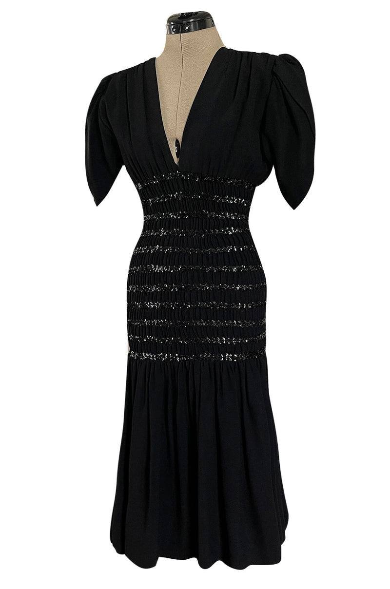 Fall 1983 Yves Saint Laurent Ad Campaign Black Silk Crepe Dress w Sequin Detailing
