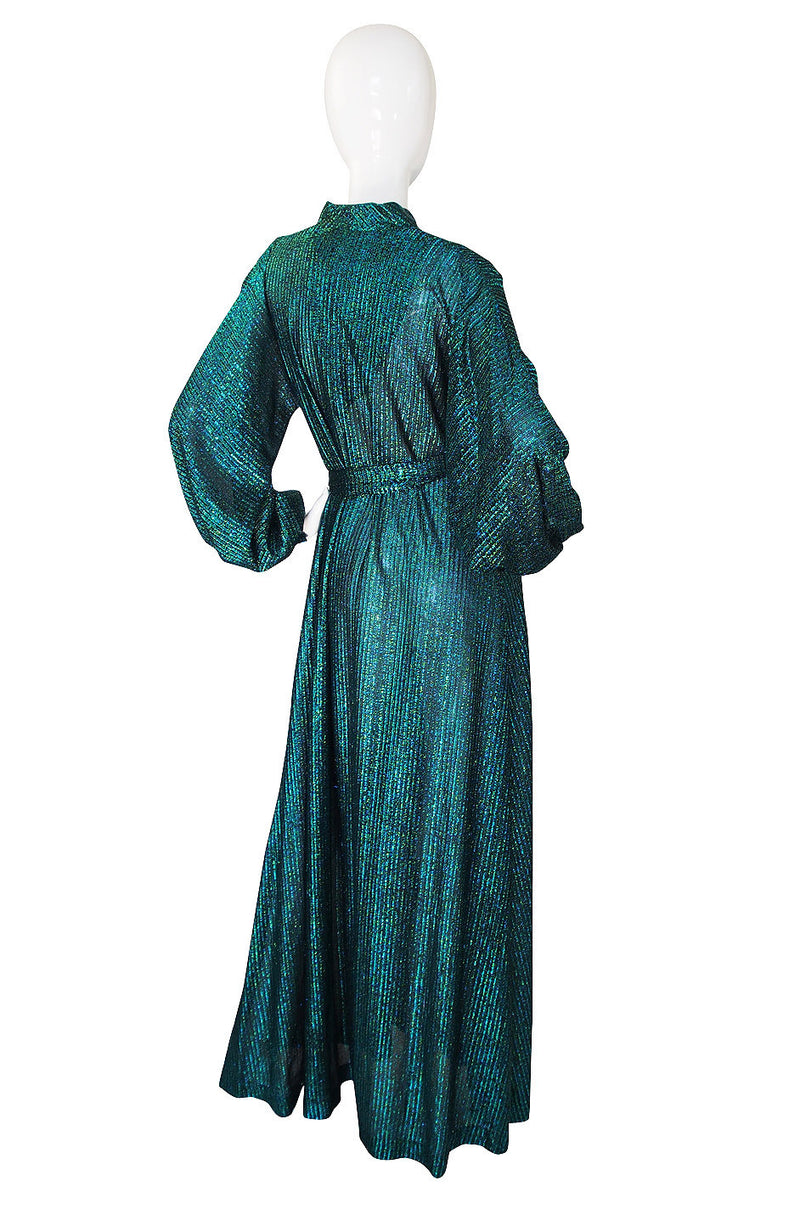 1970s Rare Green Metallic Halston Caftan