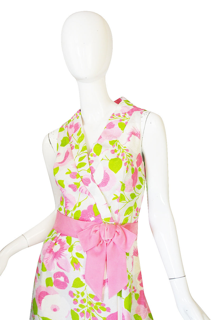 1960s Pink Floral Print Estevez Maxi Dress