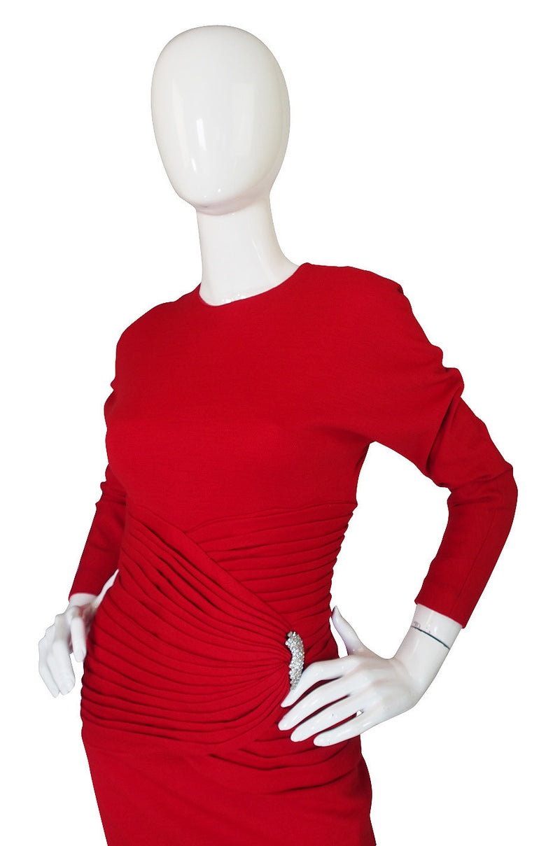 1980s Carolyne Roehm Fitted Red Dress