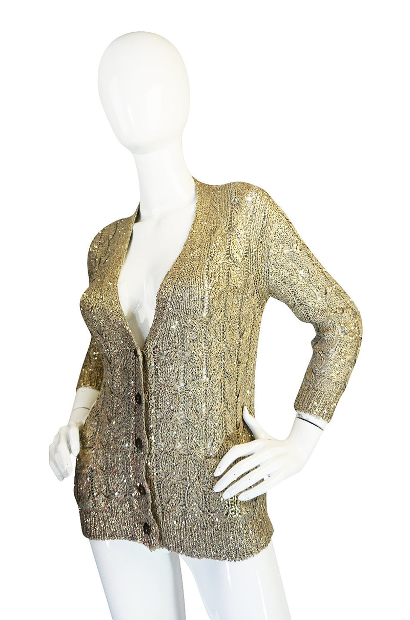 1990s Gold & Sequin Oscar De La Renta Knit Cardigan