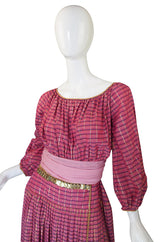1960s Pat Sandler Pink & Gold Maxi Dress
