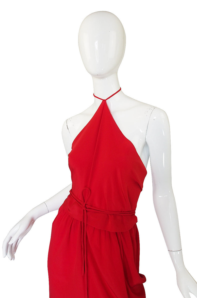1970s Bill Blass Red Silk Halter Top & Skirt