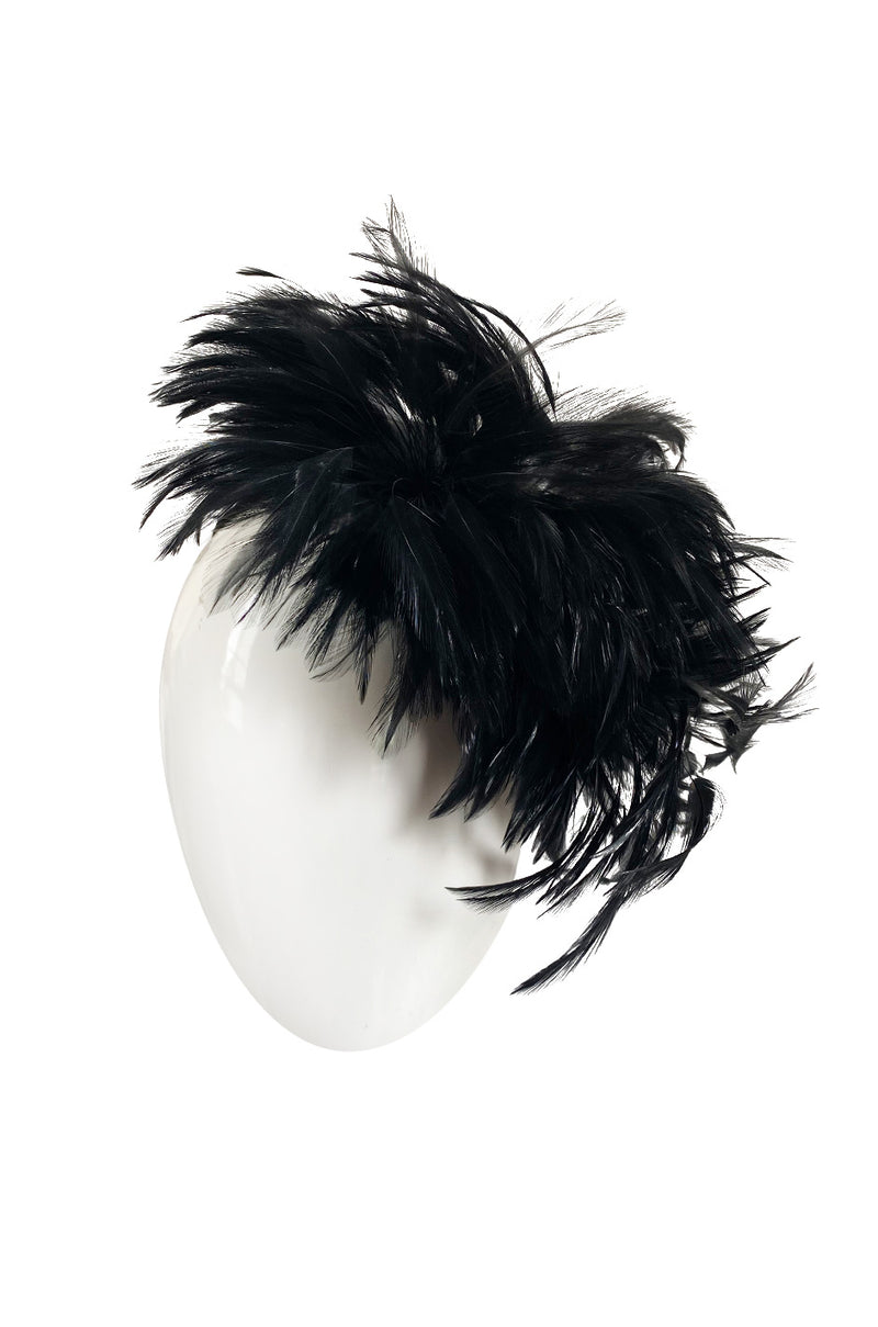 Documented Fall 1996 Chanel Black Felt Half Cap w High Feather