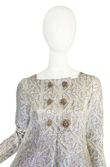 1960s Malcolm Starr Silver Metallic Brocade Dress