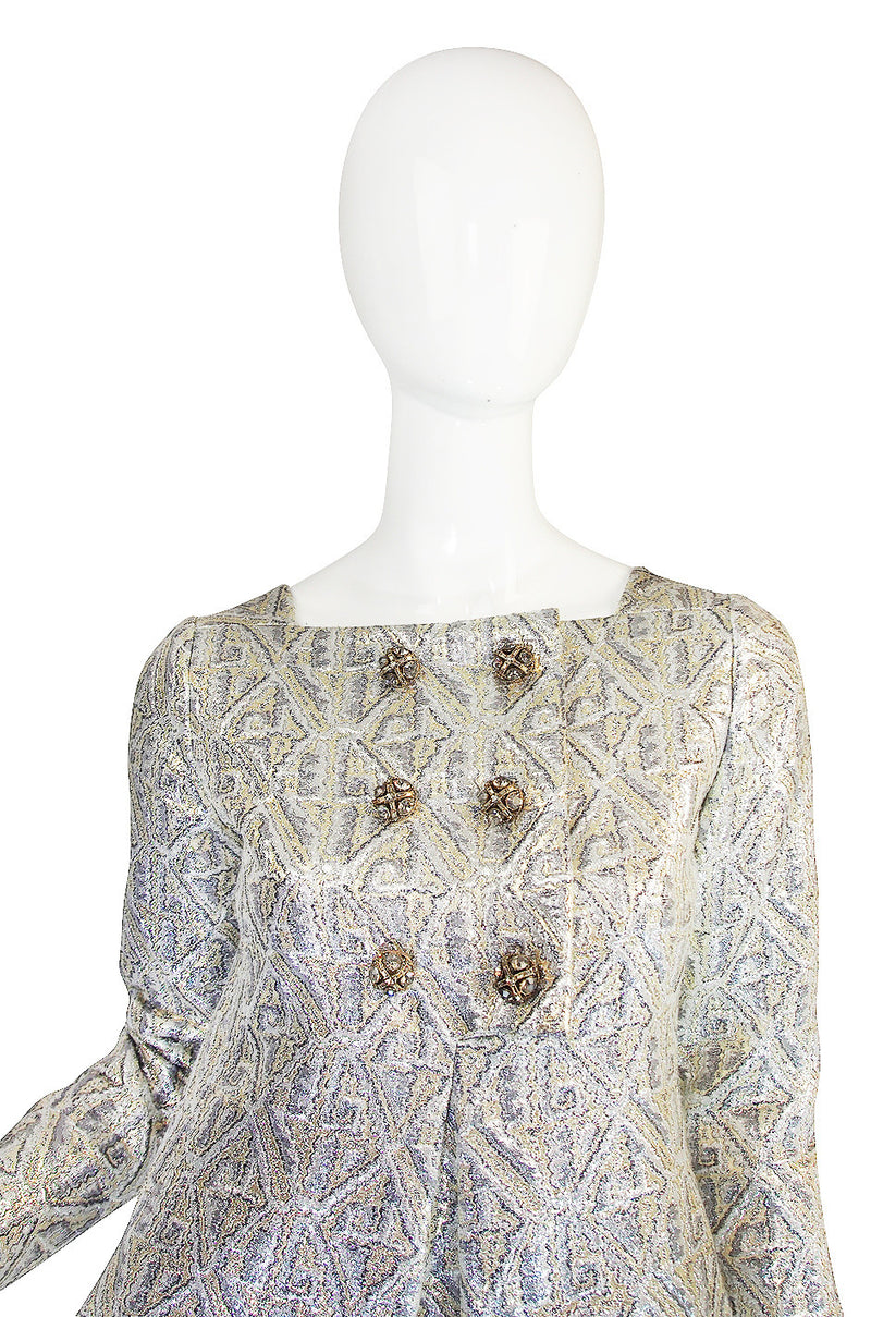 1960s Malcolm Starr Silver Metallic Brocade Dress
