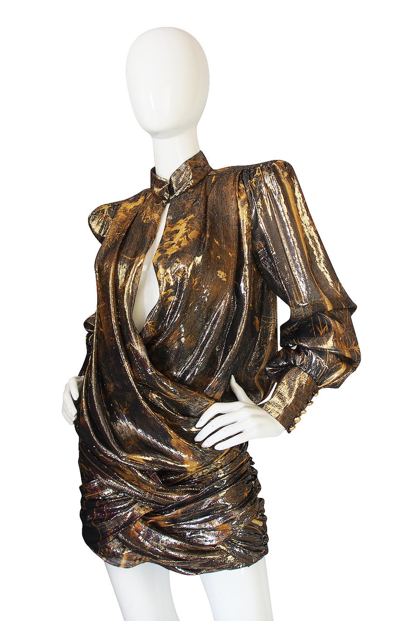 F/W 2013 Balmain Gold Print Lame Mini Dress