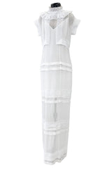 Pristine Mid 2000s Givenchy by Riccardo Tisci White Cotton Gauze & Lace Dress w Matching Underdress