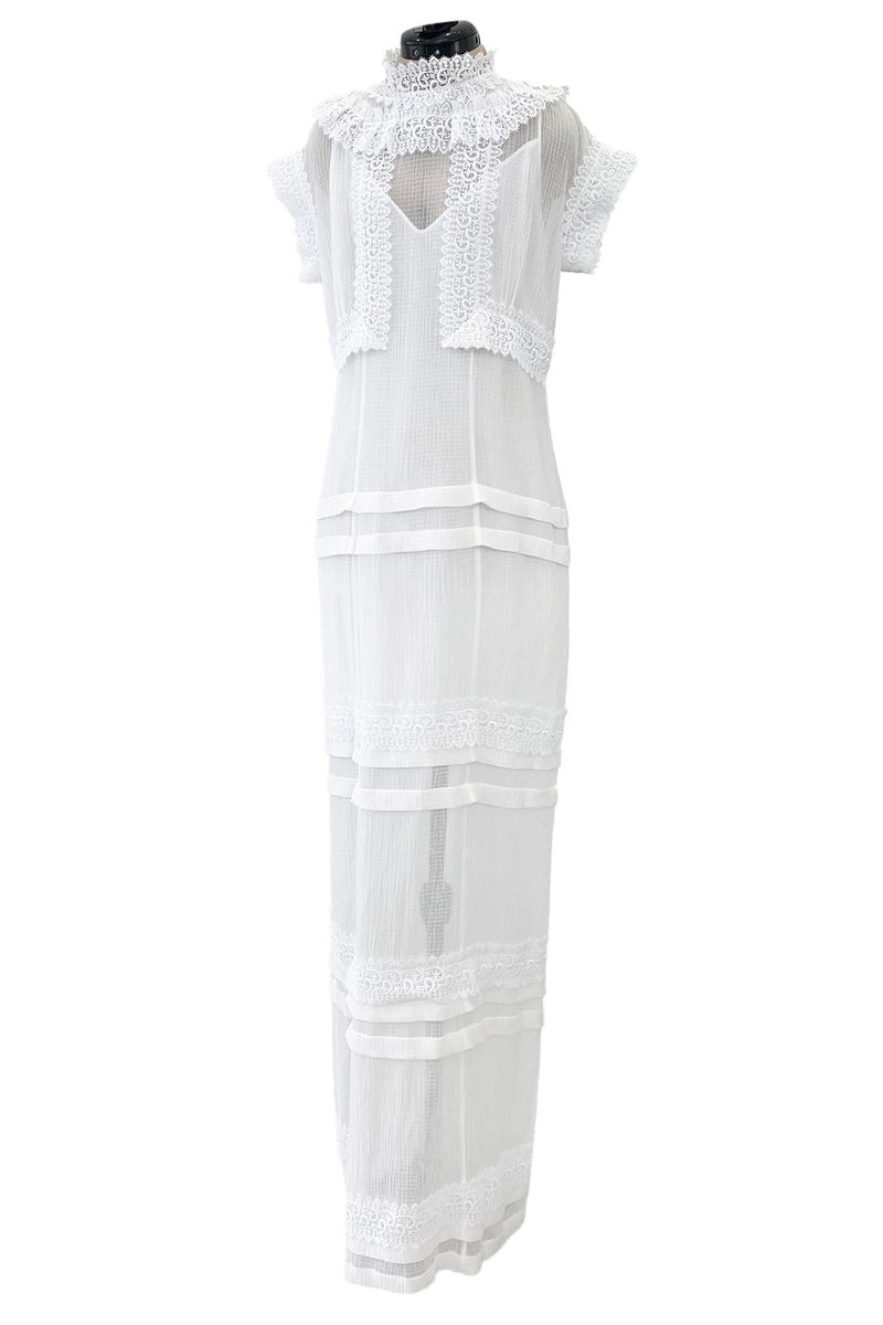 Pristine Mid 2000s Givenchy by Riccardo Tisci White Cotton Gauze & Lace Dress w Matching Underdress