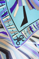 1960s Bright Blue Print Emilio Pucci Silk Scarf