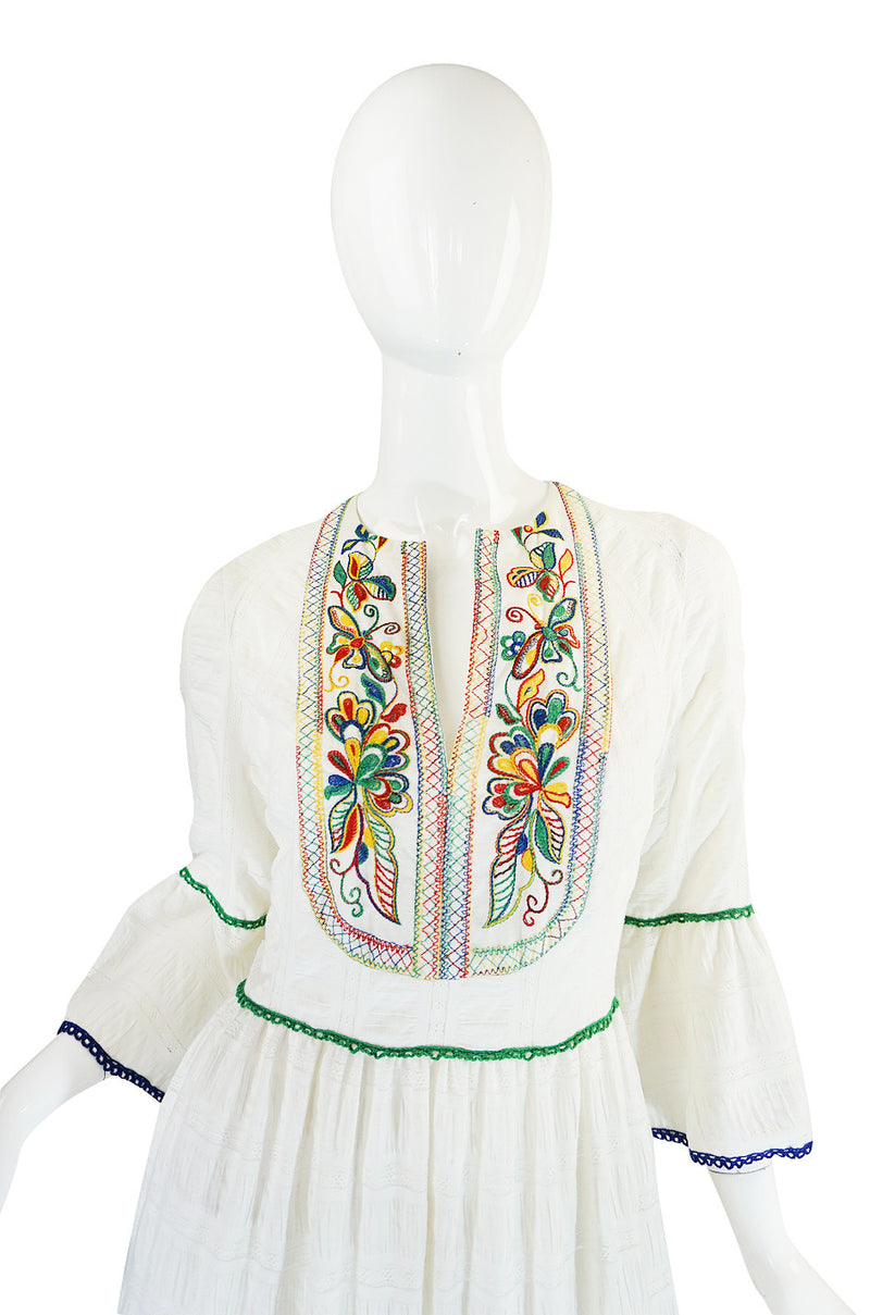 1960s Miss K Embroidered White Cotton Dress