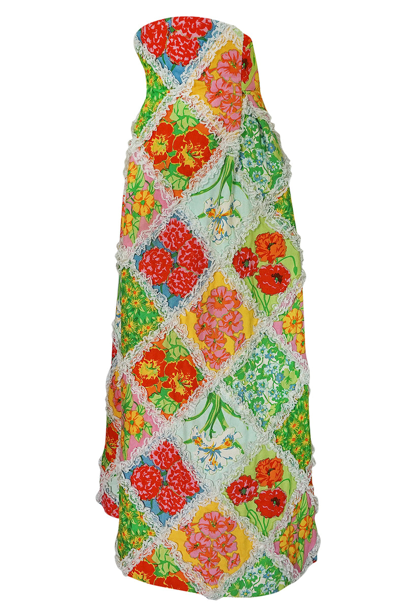 c.1964-69 Arnold Scaasi Couture Floral Patchwork & Lace Corset Skirt