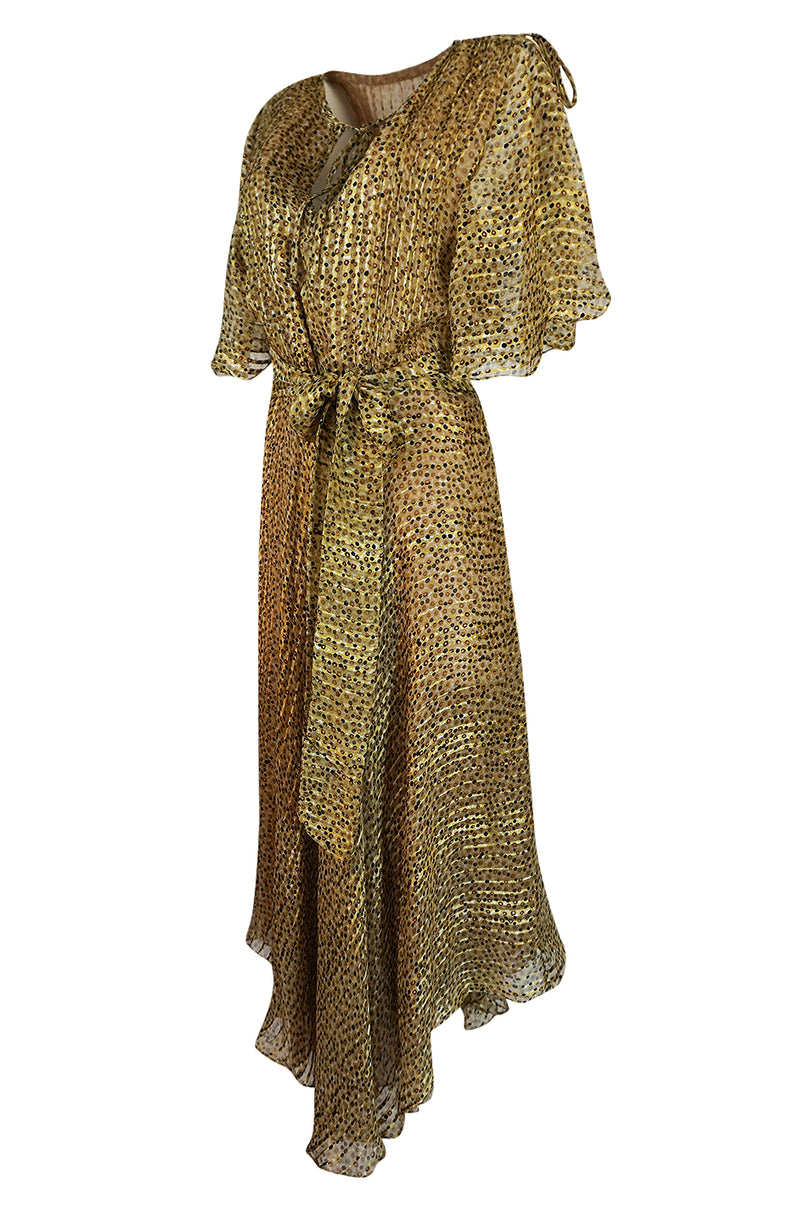 1970s Annacat Pintuck Bias Cut Fine Ribbon Silk Chiffon Dress