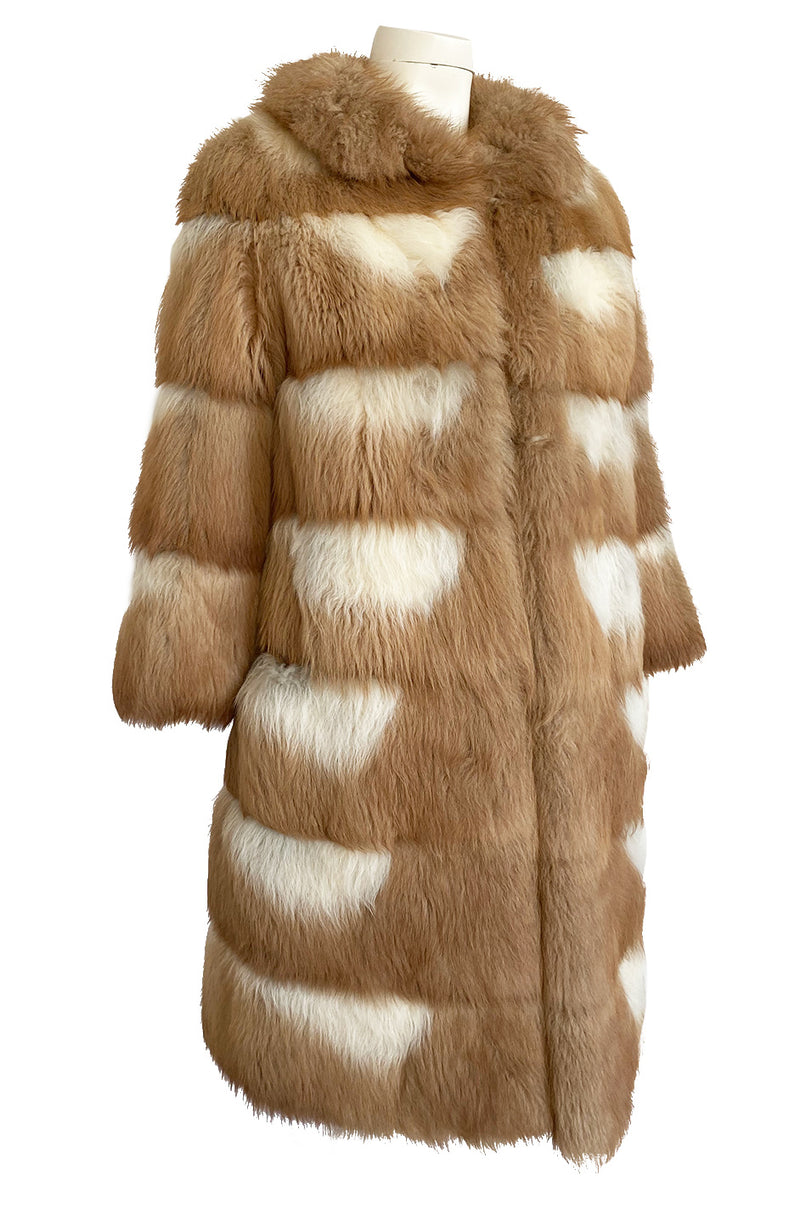 Custom Made c.1968- 1972 Christian Dior Two Toned Caramel & Cream Fluffy Sheepskin Fur Coat
