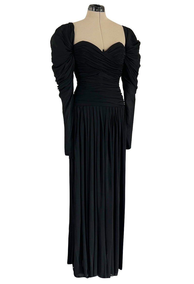 Spectacular 1970s Lanvin by Jules-Francois Crahay Off or On the Shoulder Draped Jersey Dress