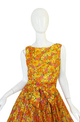 1950s Suzy Perette Citrus Floral Cotton Voile Pleated Skirt Dress