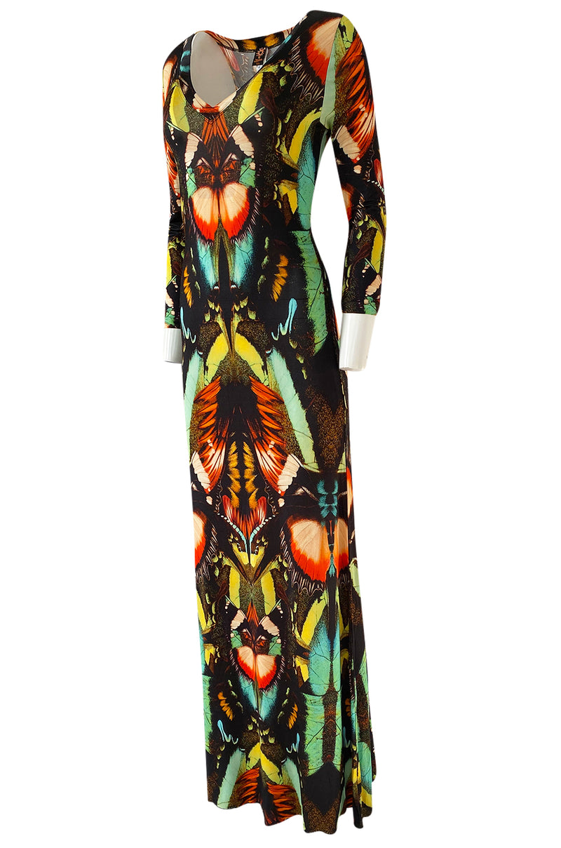 2014 Jean Paul Gaultier Butterfly Stretch Jersey Maxi Dress