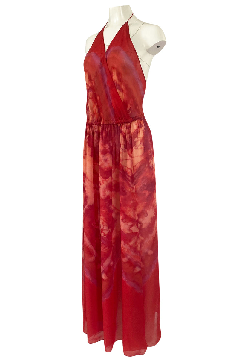 1970s Lillie Rubin Tie Dye Silk Dress w Low Back and Halter Front