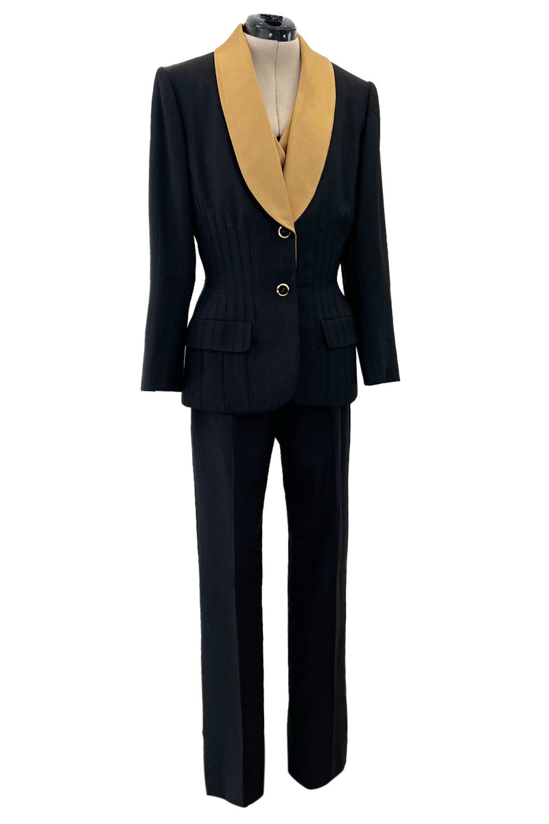 Incredible Fall 2000 Givenchy by Alexander McQueen Haute Couture Runway Pinstripe Three Piece Suit