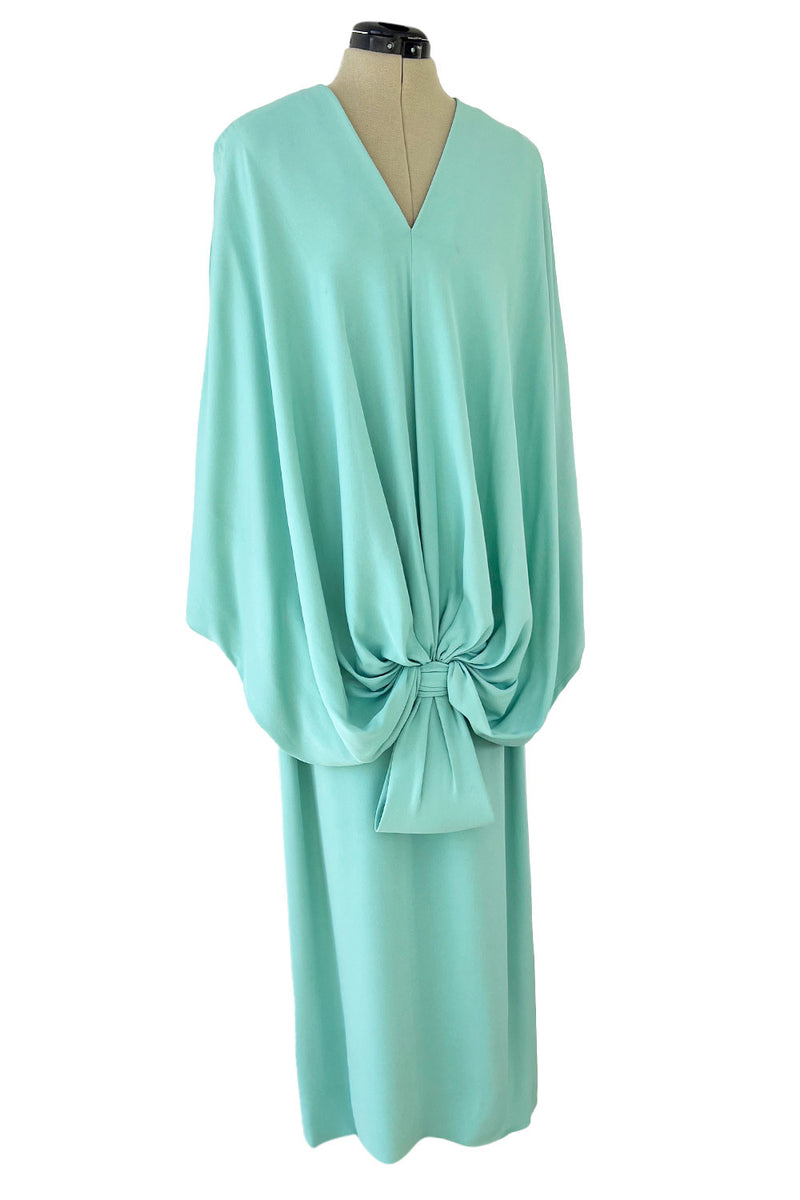 Rare 1978 Pierre Cardin Haute Couture Pale Mint Turquoise Silk Avante Garde Sack Dress