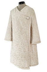 Gorgeous Fall 1965 Nina Ricci Haute Couture Ivory Silk  Brocade Coat w Soft Sheepskin Lining