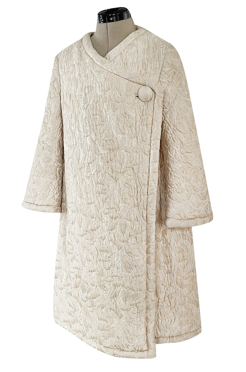 Gorgeous Fall 1965 Nina Ricci Haute Couture Ivory Silk  Brocade Coat w Soft Sheepskin Lining