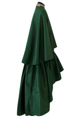 Rare 1977 Madame Gres Haute Couture Dress & Cape in a Deep Green Silk Taffeta