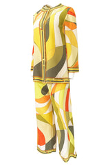 1960s Emilio Pucci Citrus Colors Silk Button Tunic Top  & Cropped Pant Set