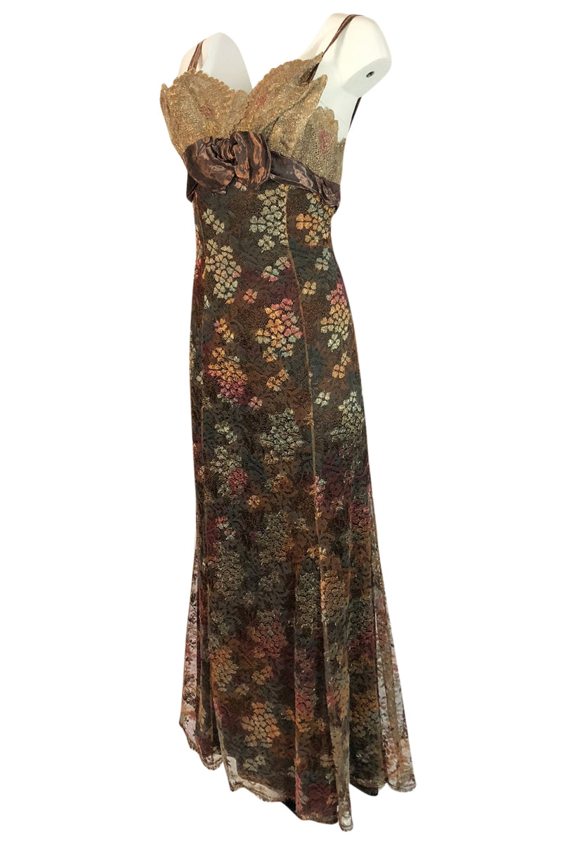 F/W 1995 Christian Lacroix Stunning Metallic Gold & Copper Lace Dress ...